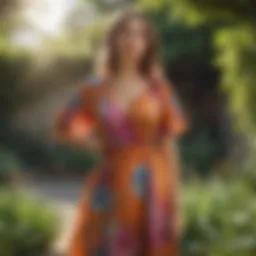 Vibrant mumu dress displayed in a sunny garden