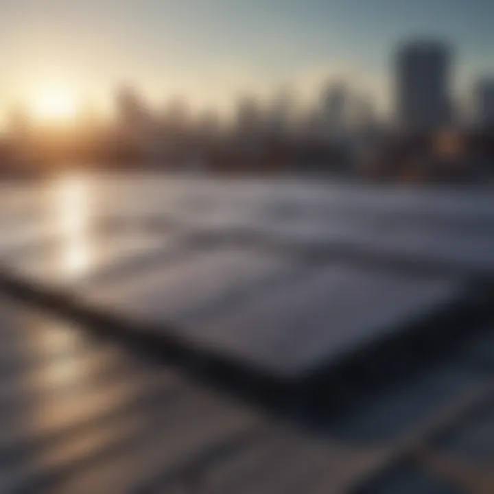 Solar panels reflecting sunlight on a modern rooftop