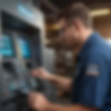 Technician conducting ATM maintenance