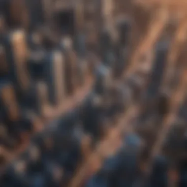 Aerial view of Sydney financial district with ETF graph overlay