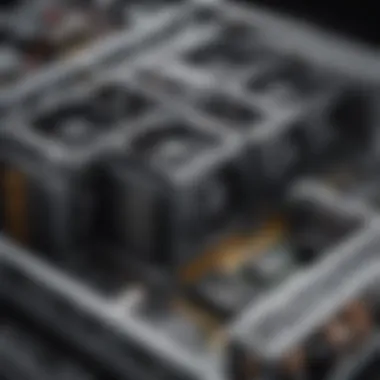Cutting-edge GPU Configuration for Ethereum Mining Close-up of a cutting-edge GPU setup for Ethereum mining