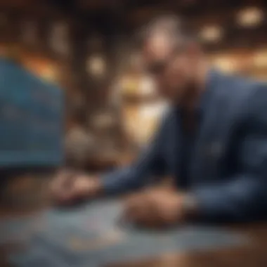 Market Analysis and Strategic Decision-Making Visual depiction of a trader analyzing market trends and making strategic decisions with virtual tools