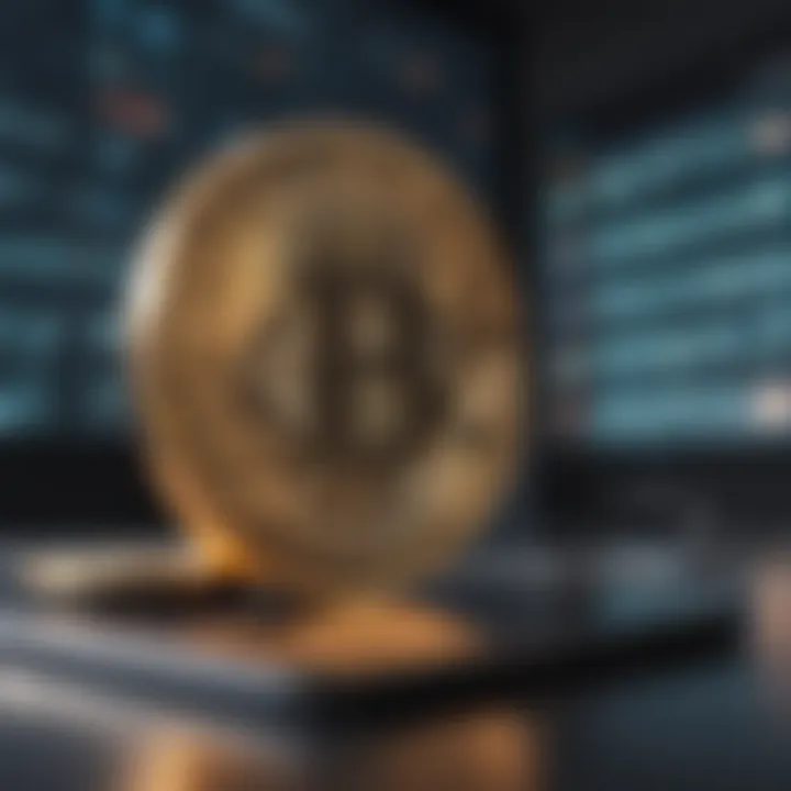 Bitcoin symbol displayed on digital screen inside bank headquarters