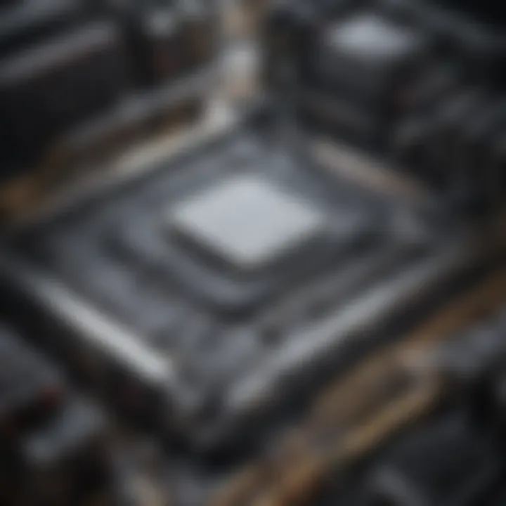 Detailed close-up of a motherboard with GPU slots