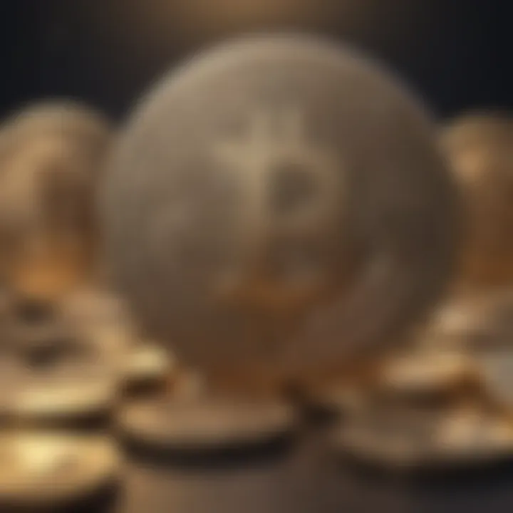 Imaginary depiction of the coin Ca shining brightly amidst traditional currency symbols