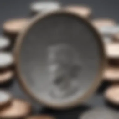 Magnifying glass focused on Canadian dollar coins