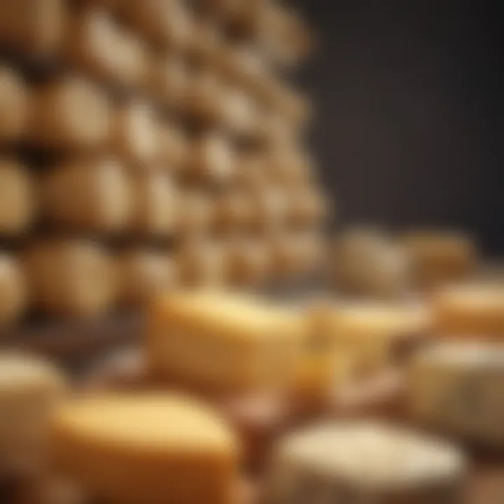 Intricate illustration showcasing the interplay between cheese production and stock market