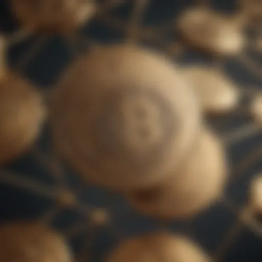 Illustration depicting a complex network of interconnected digital coins