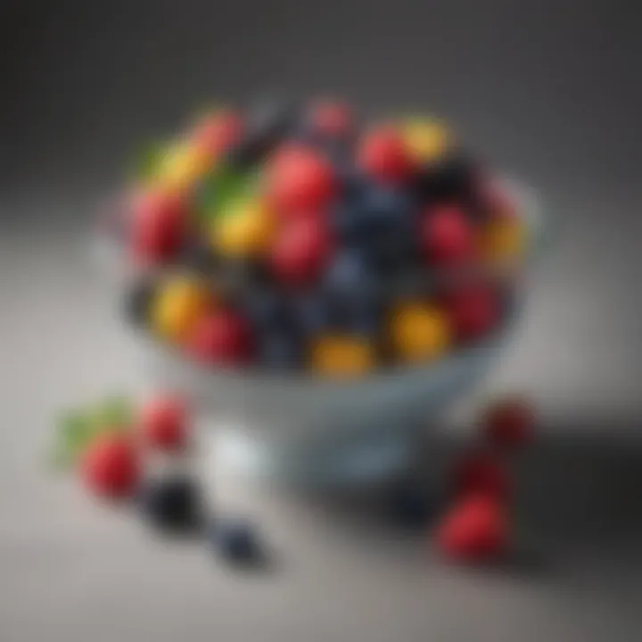 A visually appealing arrangement of colorful berries in a ceramic bowl