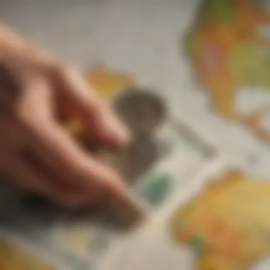 Global Currency Conversion: Practical Tips for Travelers Traveler's hand holding Portuguese coins and US Dollar bills in front of world map