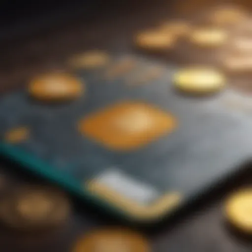 An illustration of a credit card integrated with digital cryptocurrency symbols.