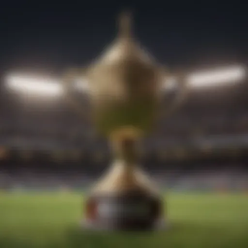 Cricket championship trophy glistening under stadium lights