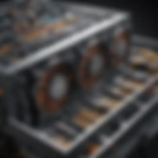 A detailed schematic of a cryptocurrency mining rig showcasing the hardware components.
