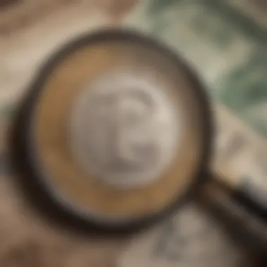 Illustration showcasing a magnifying glass analyzing currency symbols for euros and dollars