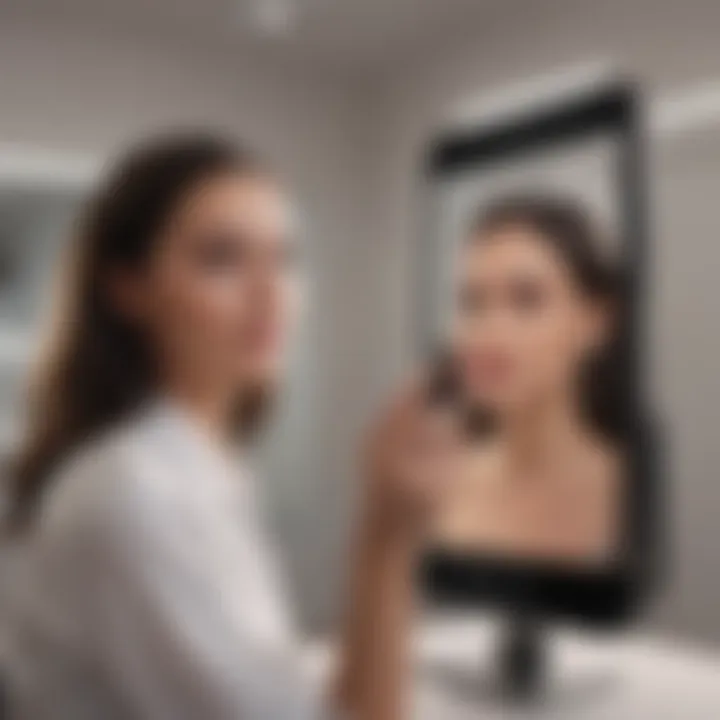 An artistic representation of a customer engaging with the virtual try-on technology on a mobile device.