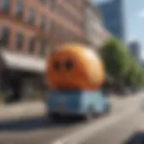 Artistic representation of Danny The Mover's logo in a modern cityscape