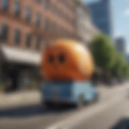 Artistic representation of Danny The Mover's logo in a modern cityscape