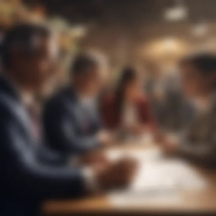 Diverse group discussing stock market trends