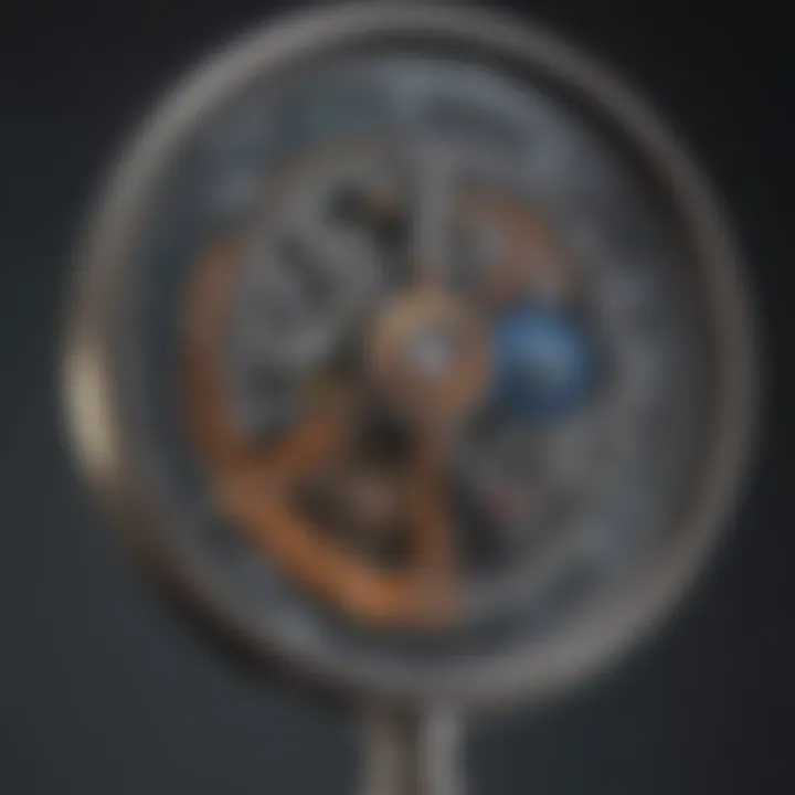 In-Depth Mechanism Analysis A magnifying glass focusing on a detailed mechanism illustrating the inner workings of Celsius reward rates