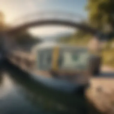 Creative depiction of a bridge connecting dollar and euro symbols symbolizing currency exchange