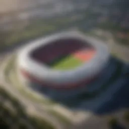 Aerial view of a modern stadium showcasing architectural design