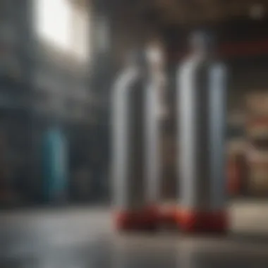 Elegant helium cylinders in a warehouse