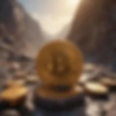 A conceptual image depicting the environmental impact of cryptocurrency mining through mining sites and resources.