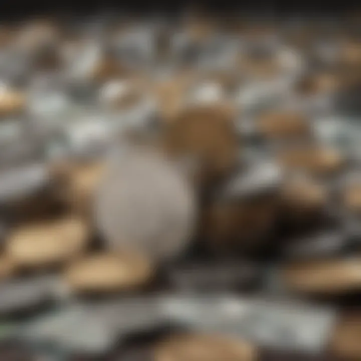 Diverse Currencies for Investment Opportunities A conceptual representation of diverse currencies arranged creatively