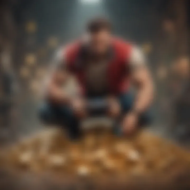Innovative visualization of a gamer reaping rewards in a digital landscape