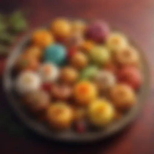 A colorful assortment of traditional Indian sweets arranged on a decorative plate