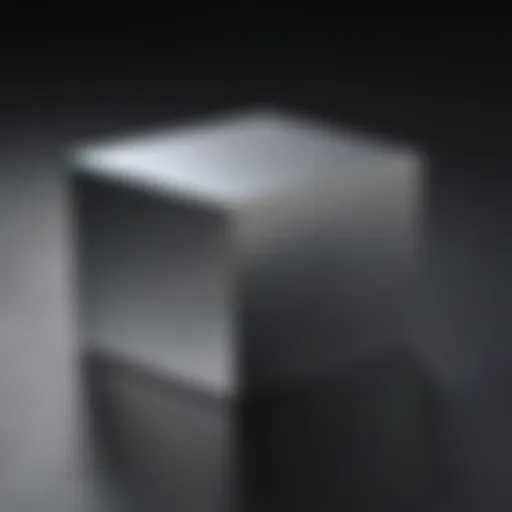 A close-up view of the two-inch tungsten cube showcasing its polished surface and unique luster.