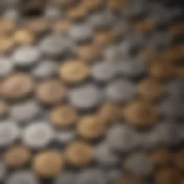 Diverse Coin Collection Available for Purchase A close-up of various coins laid out for sale, showcasing diversity
