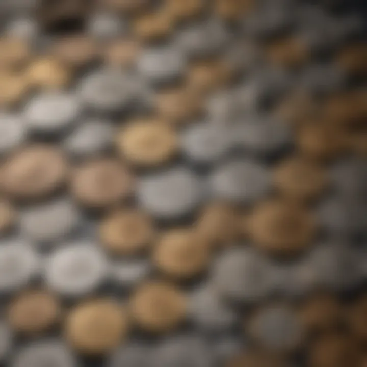 Diverse Coin Collection Available for Purchase A close-up of various coins laid out for sale, showcasing diversity