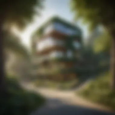 Eco-Friendly Architectural Marvel Cutting-edge sustainable architecture in a lush green environment