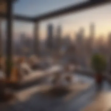 Breathtaking Cityscape Penthouse Luxurious penthouse overlooking a bustling city skyline