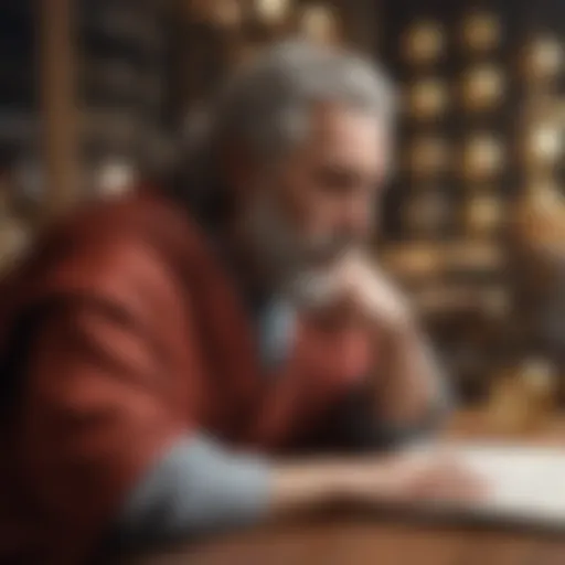 Philosopher contemplating market trends