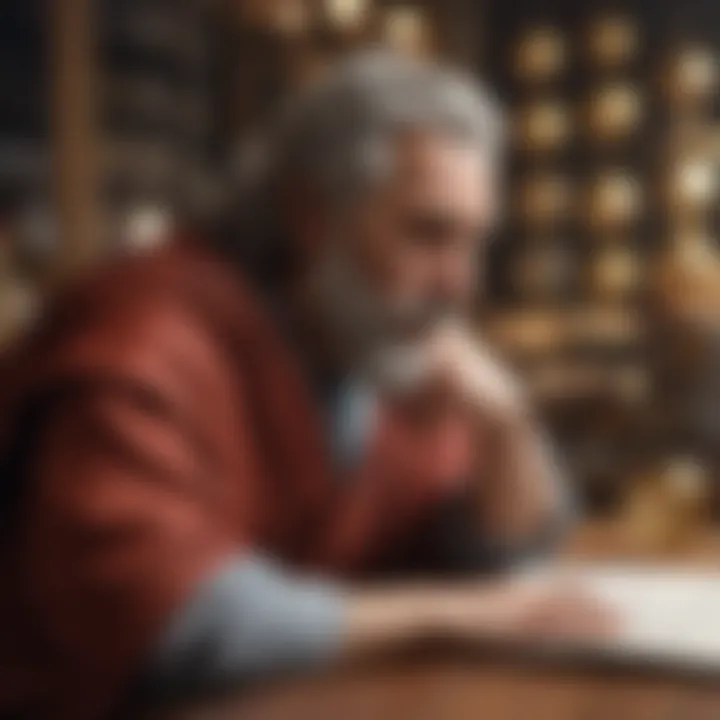Philosopher contemplating market trends