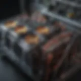 A detailed view of a cryptocurrency mining rig with multiple GPUs