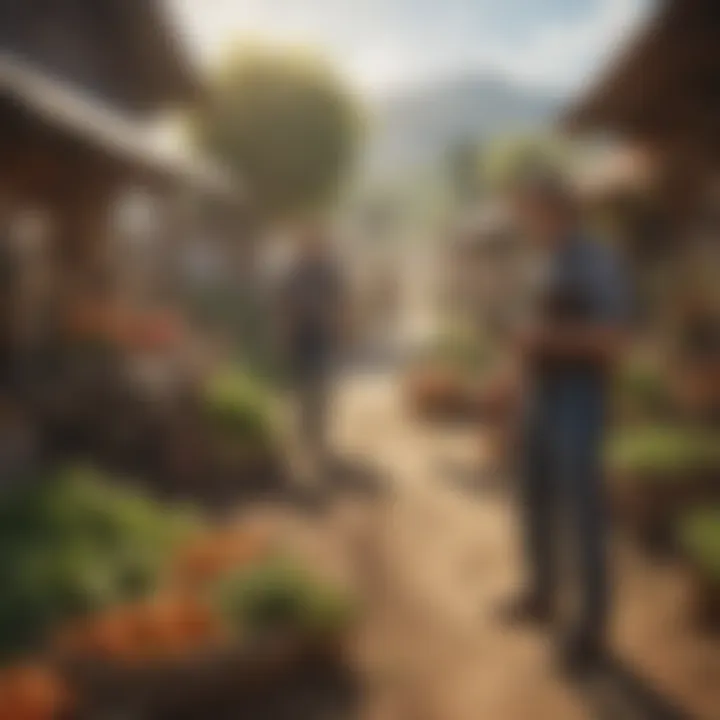 Graphic representation of a community connecting through the Farmersonly app