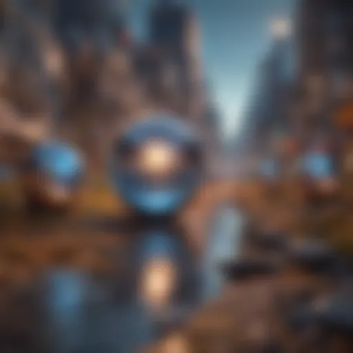 Illustration of a futuristic digital landscape symbolizing the world of Ether staking