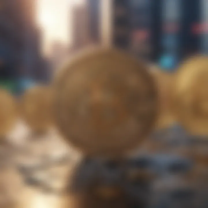 Visual representation of a futuristic financial landscape with digital currency symbols