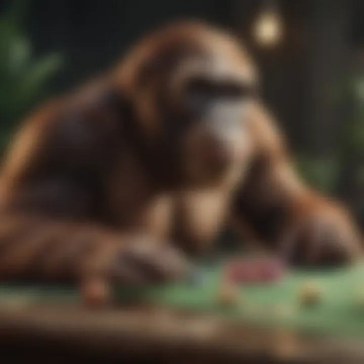Ape engaging in a game of chance
