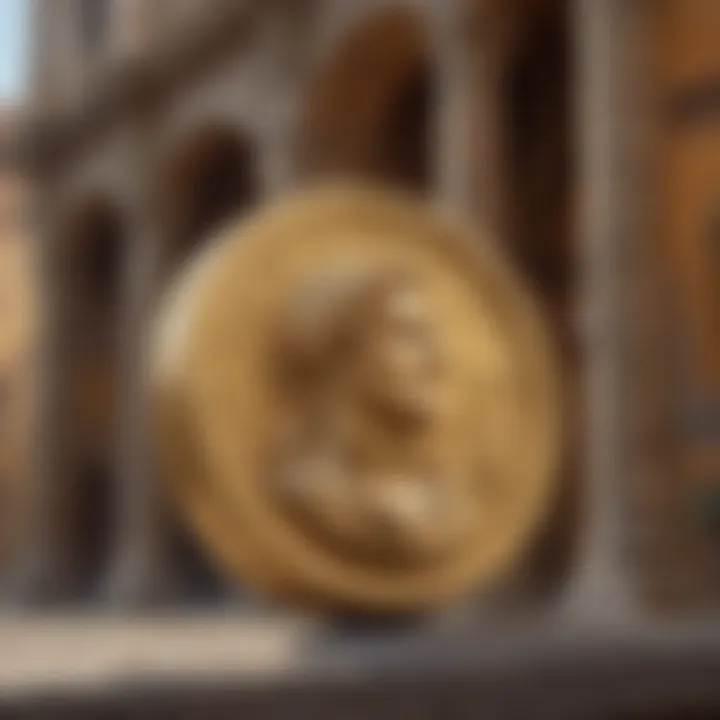 Gold Aureus amidst ancient Roman architecture