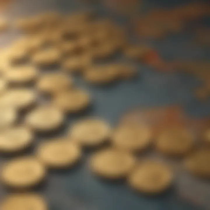 Global Market Influence Visual Gold coins with world map overlay