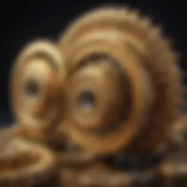 Golden gears symbolizing the efficiency of a gold converter