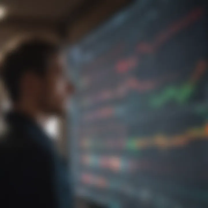 Illustration of a person analyzing cryptocurrency trends on a virtual screen