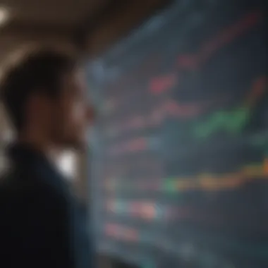 Analyzing Trends on Virtual Screen Illustration of a person analyzing cryptocurrency trends on a virtual screen