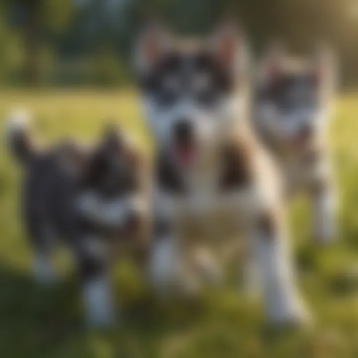 Husky Puppies Playing in a Meadow