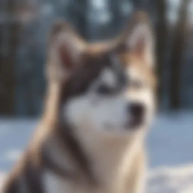 Husky puppy sitting in a winter wonderland