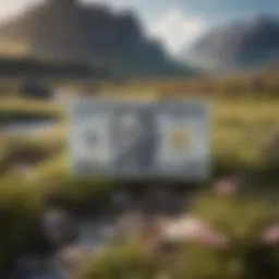 Icelandic landscape with currency symbols intertwined in nature